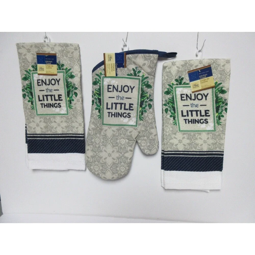 3pc NWT Enjoy The Little Things Kitchen Mitt Kitchen Towels NWT